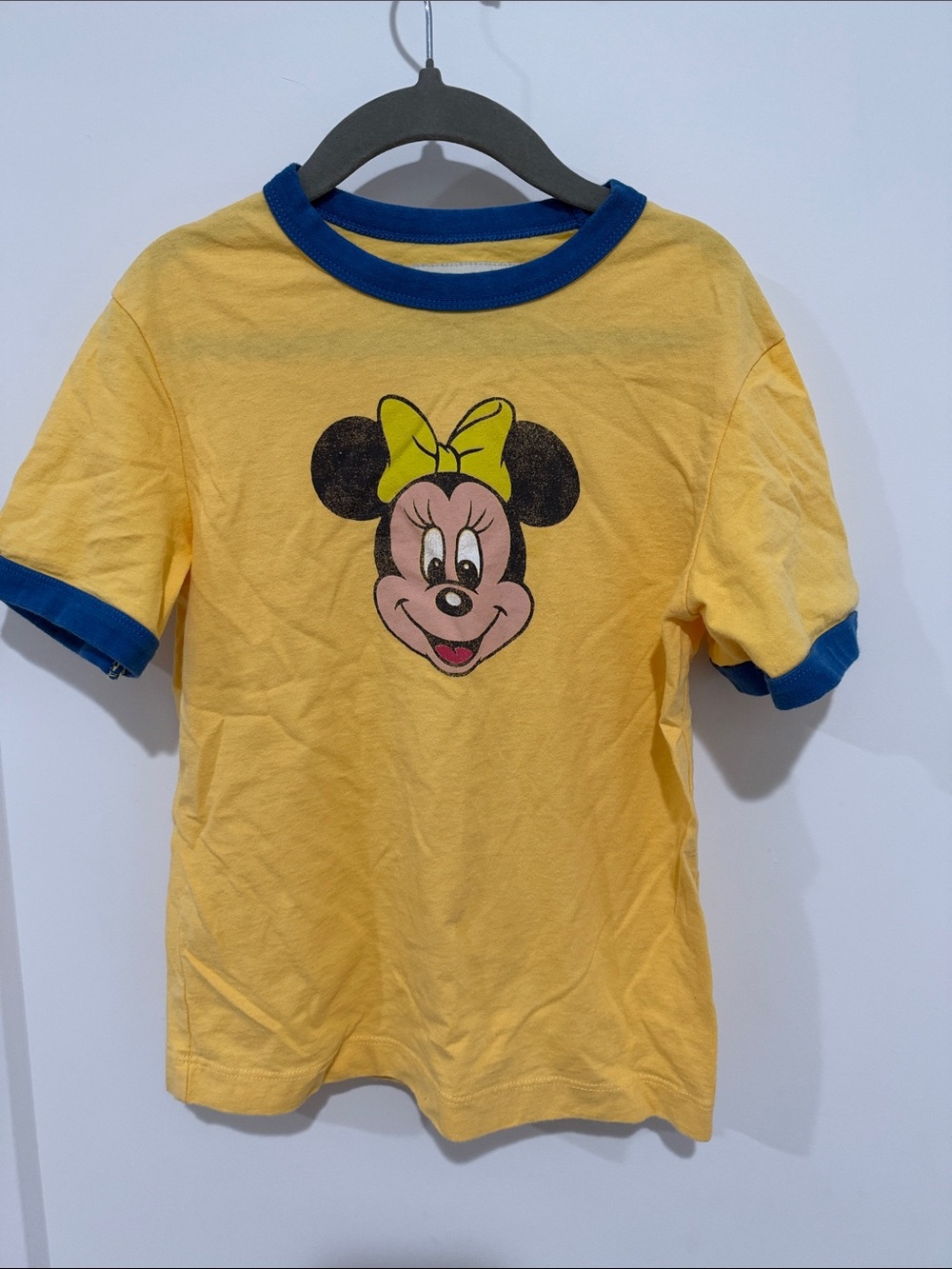 Kids Yellow Minnie Mouse Graphic Ringer Tee